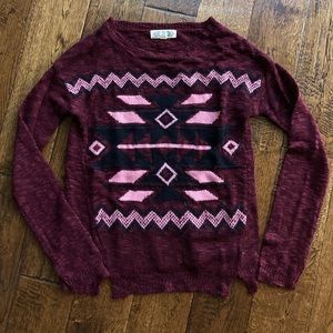 Pink Rose Sweater; juniors/teen sheer long sleeve top; size medium